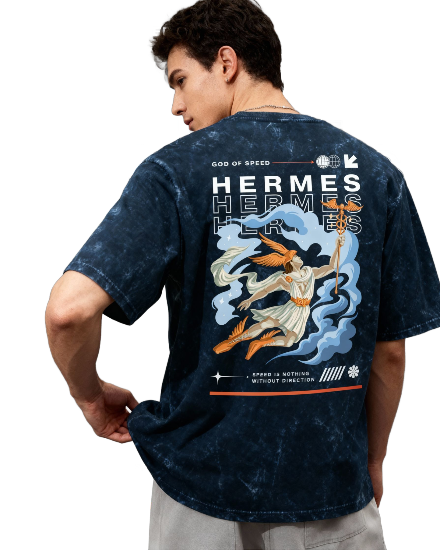 Unisex Acid Washed Oversized Tee - Hermes
